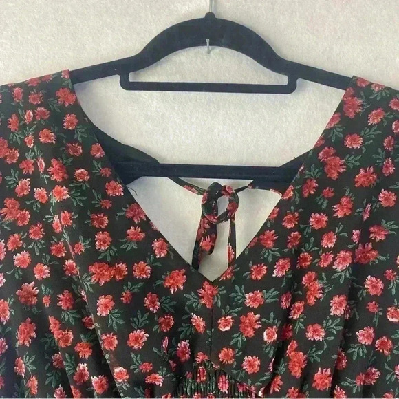 Indulge Women's Floral Smocked V Neck Bell Sleeve Fairy Goth Maxi Dress Sz Large - Picture 3 of 13